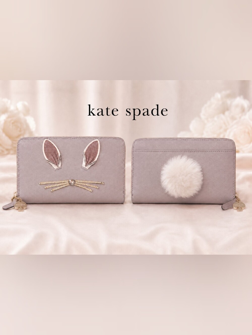 Kate Spade Blush Lilac Leather Bunny Zip Wallet 💜